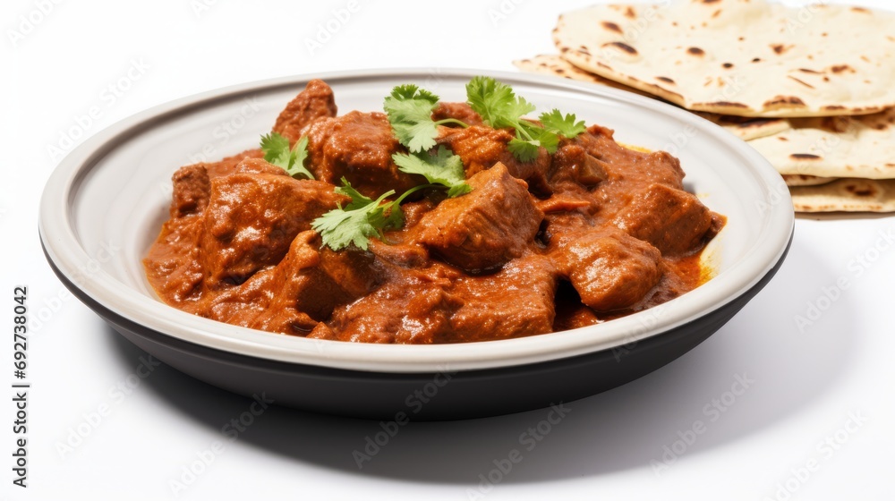 Delicious Indian Vindaloo Curry with Pork on White Background AI Generated