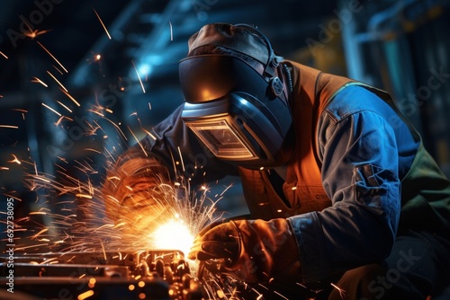 welder wearing safety gear and welding metals