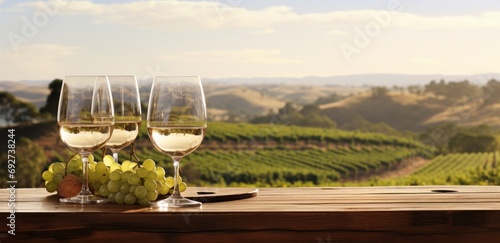 wine  wine  grapes and wine glasses on a table in a vineyard
