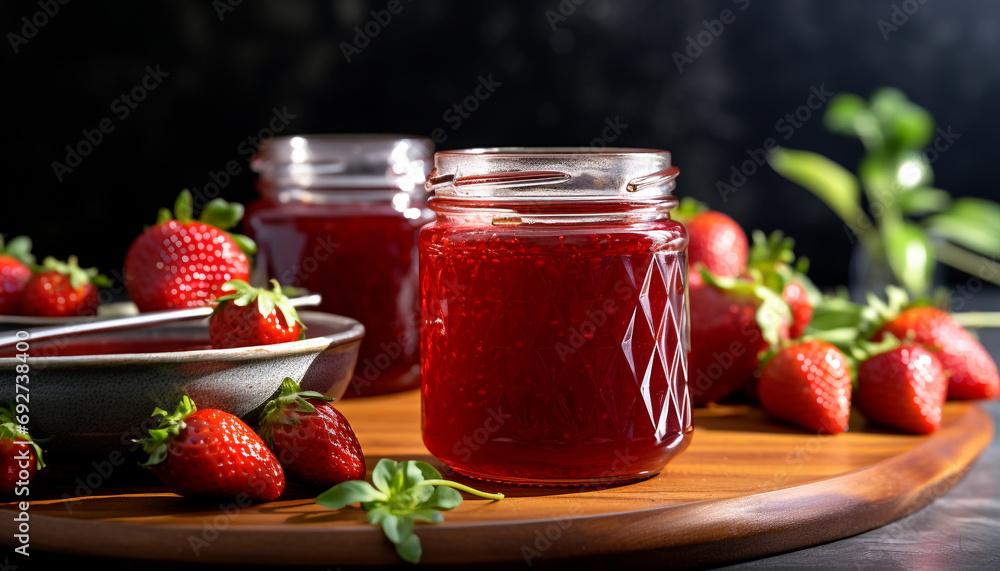 Freshness of summer berries on a rustic wooden table generated by AI Freshness of summer berries on a rustic wooden table generated by AI