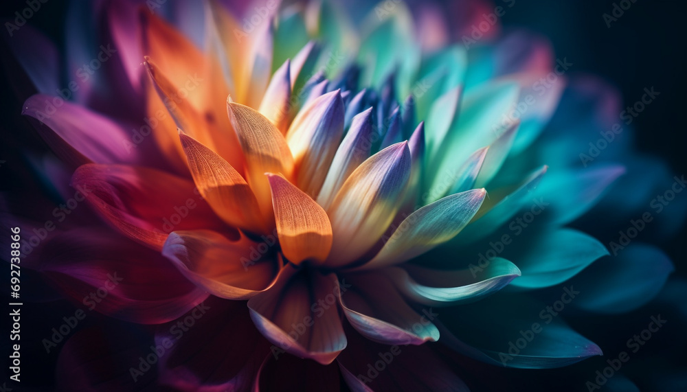 Vibrant dahlia blossom in macro, showcasing beauty in nature generated by AI