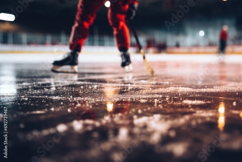 a person is playing hockey next to an ice rink