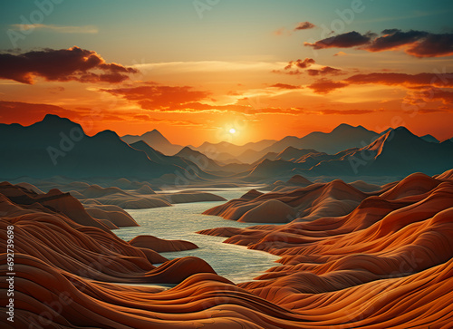 mountains of the desert, vary distance of mountains. AI generative