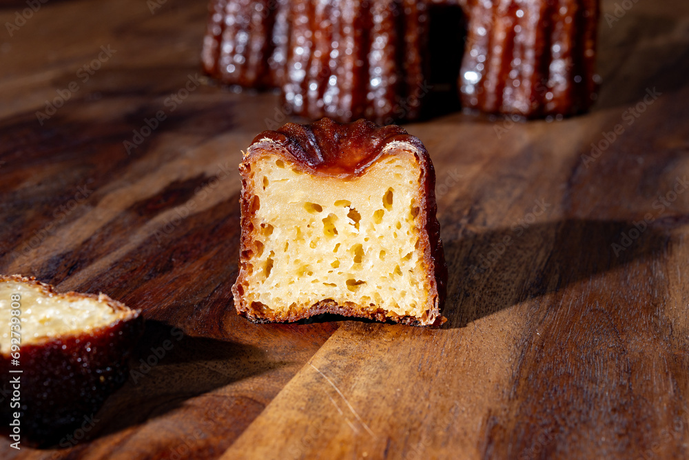 Canele, French pastry flavored with rum and vanilla, soft and tender