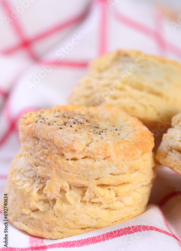 Freshly baked biscuits in a serving basket