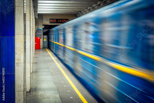 subway train in motion blur