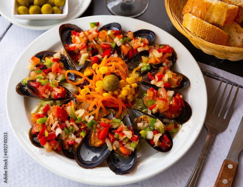 Vinaigrette with mussels - Mediterranean cuisine. High quality photo
