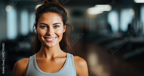 a woman is standing in the gym and she is looking forward to training Free Download a woman is standing in the gym and she is looking forward to training - GFXLoad