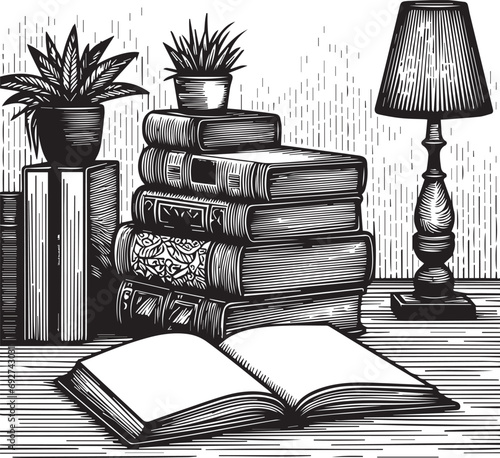 vector illustration of a table with books