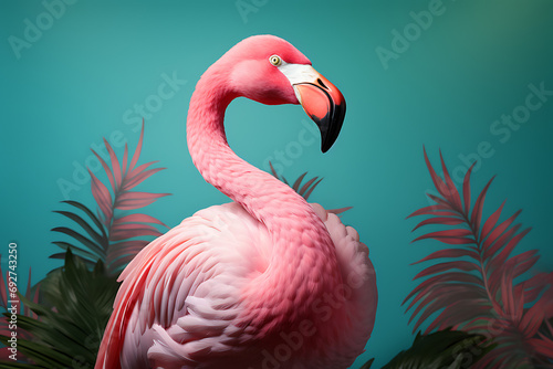 Majestic Pink Flamingo Amidst Tropical Foliage