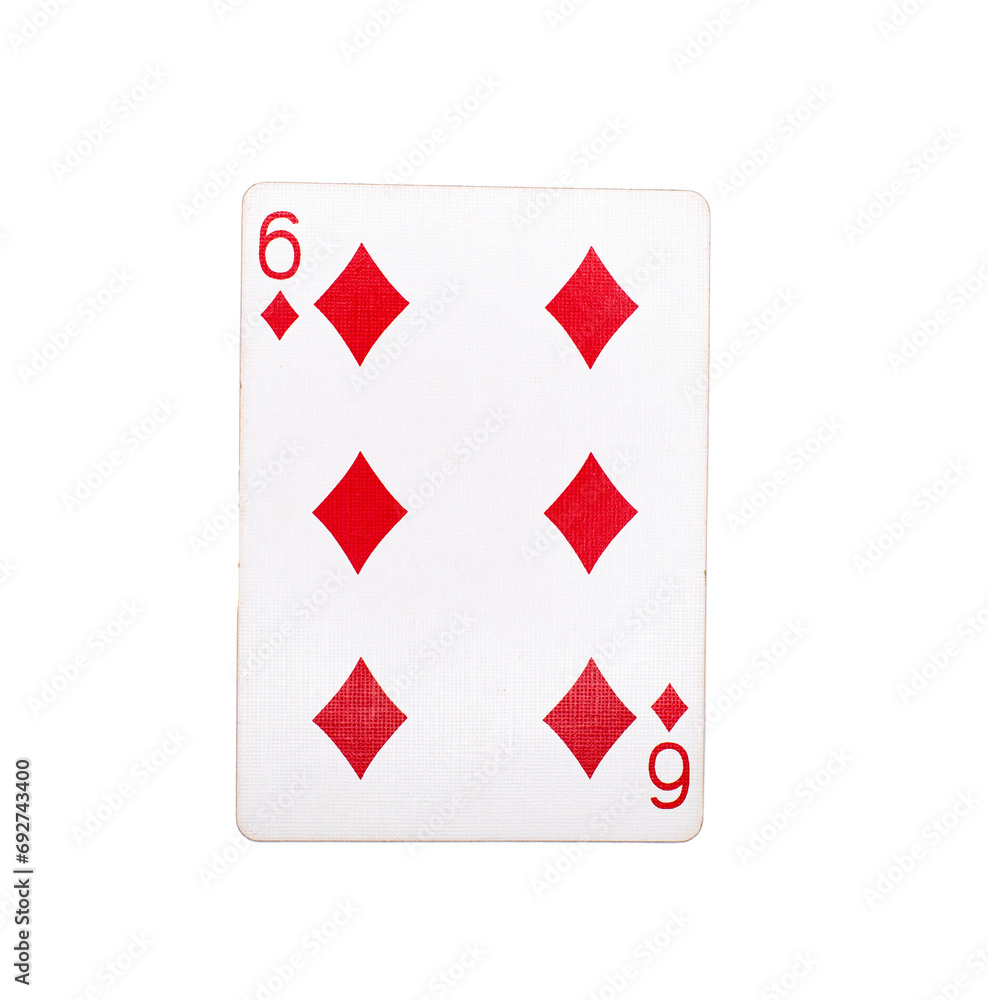 Six of diamonds playing card on a transparent background 