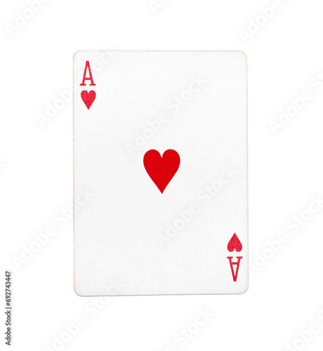 Ace of Hearts playing card on a transparent background 