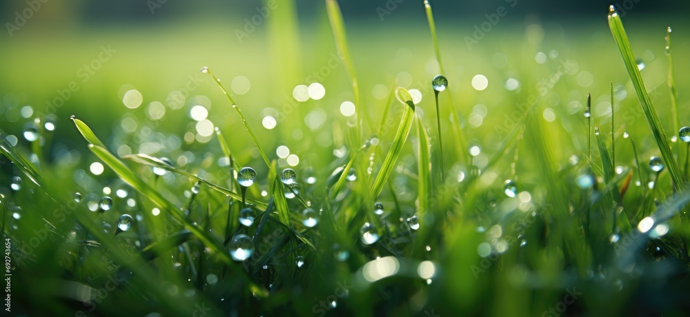 close up image of morning green grass with water drops close up image of morning green grass with water drops