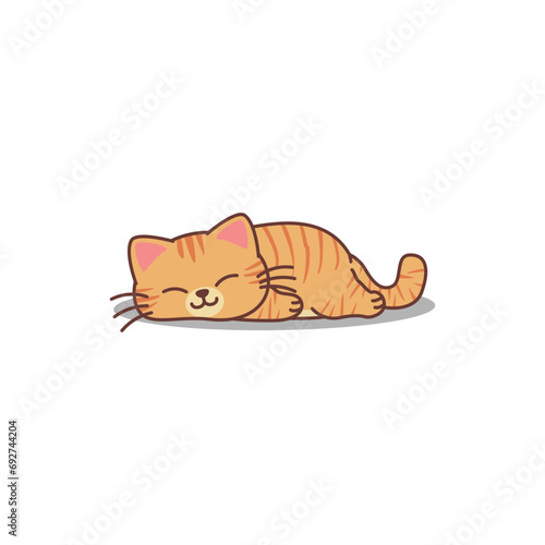 Lazy orange cat sleeping cartoon, vector illustration