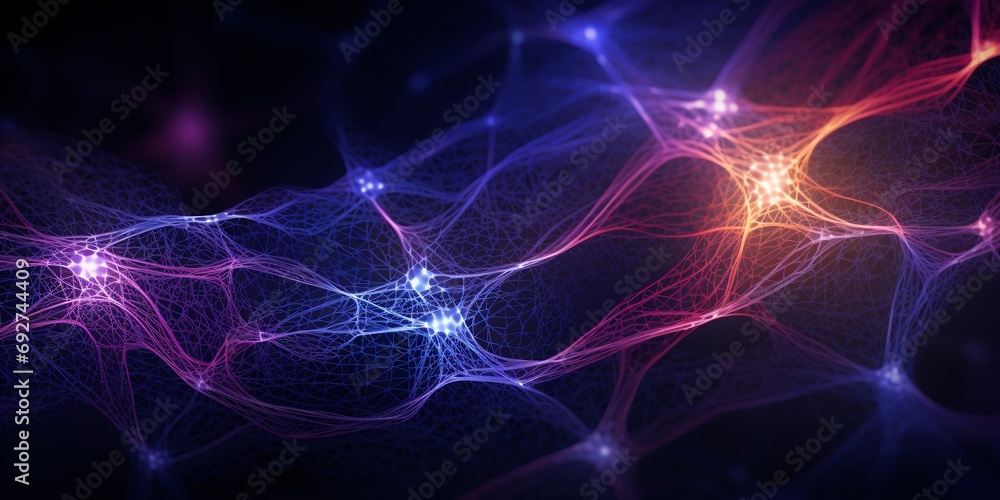 abstract fibers neural networks blue background - obrazy, fototapety, plakaty 