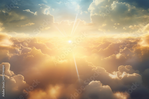 The dazzling golden holy light of heaven. AI generative