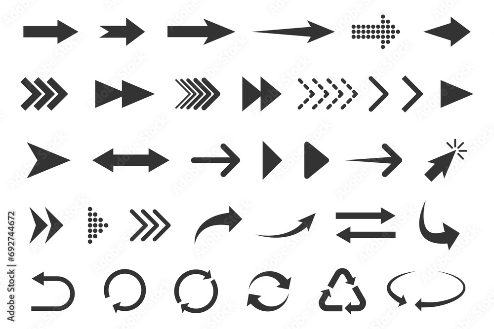 Set of vector flat icons arrows isolated on white background - obrazy, fototapety, plakaty 
