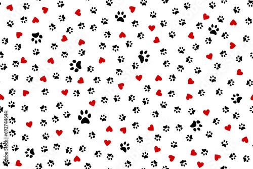 Dog paw and heart seamless pattern. Vector illustration