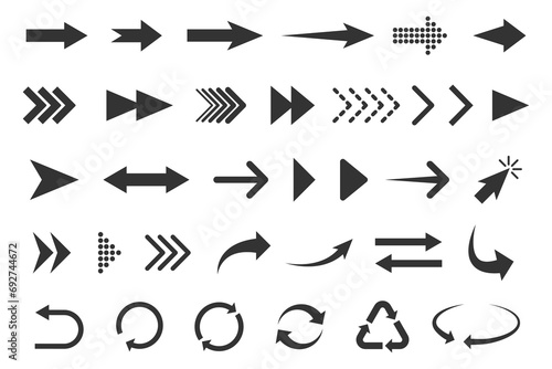 Set of vector flat icons arrows isolated on white background