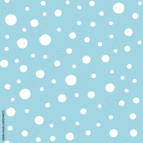White snow falling on blue background. Seamless pattern
