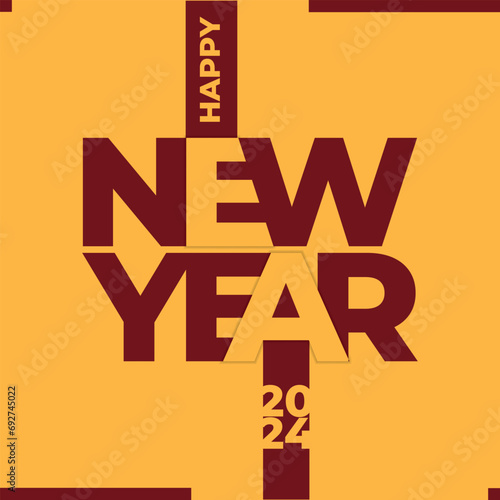 Happy new year 2024 design. With colorful truncated number illustrations. Premium vector design for poster, banner, greeting and new year 2024 celebration.