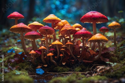 A group of mushrooms growing in the forest