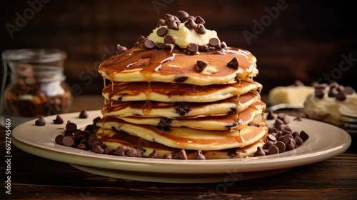 stack delicious pancake food illustration homemade savory, blueberry chocolate, banana buttermilk stack delicious pancake food