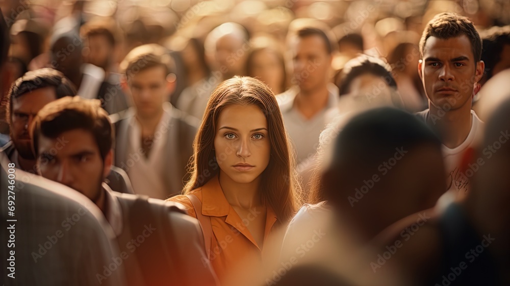 Obraz na płótnie One in the crowd: Focus on one person in a crowded place w salonie