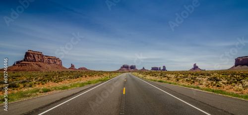 Route 66 through the Monument Valley in the Navajo Tribe Park in Arizona