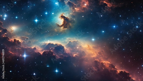 Universe science astronomy - colorful galaxy cloud nebula, starry night cosmos, supernova wallpaper © ibreakstock