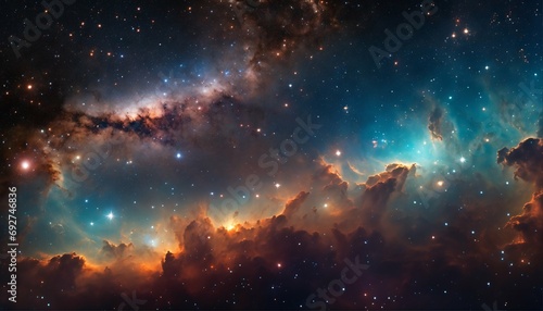 Starry night cosmos with colorful galaxy nebula - universe science, astronomy, supernova background photo