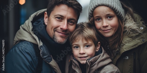happy family in winter, generative AI