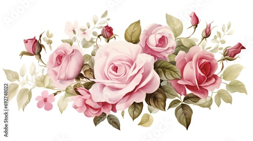  Vector set with beautiful roses and leaves. Botanic Design for banner, wedding, poster, invitation, cover, placard, brochure, header. generative ai