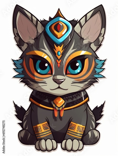 Cartoon sticker sweet kitten dressed in Indian costume  AI