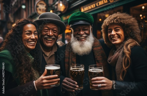 three couples holding a beer and smiling at st patricks day