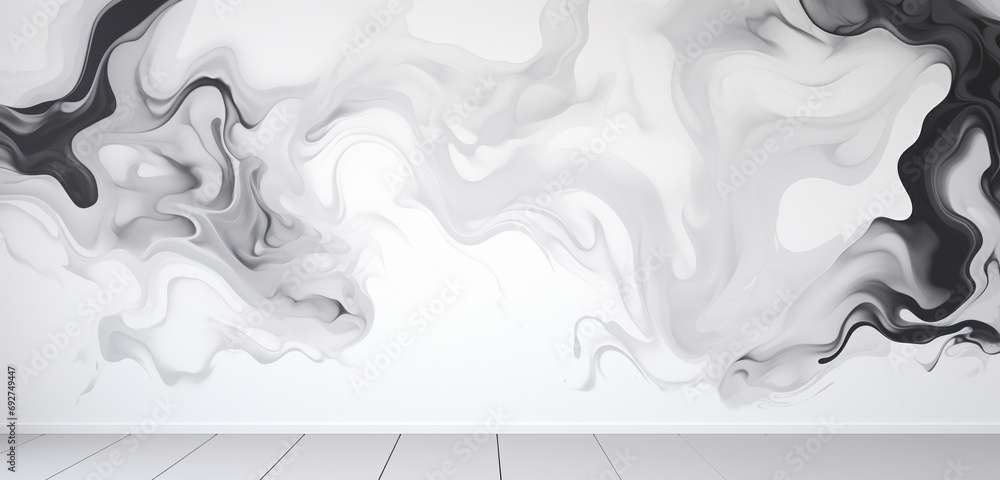 A detailed view of a 3D wall texture featuring an abstract, ink blot design in monochrome. 8k,