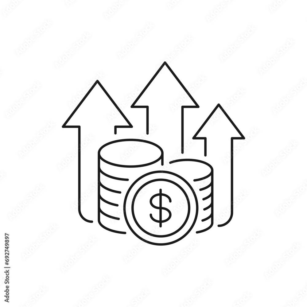 Money increase. Financial growth icon line style isolated on white background. Vector illustration Money increase. Financial growth icon line style isolated on white background. Vector illustration