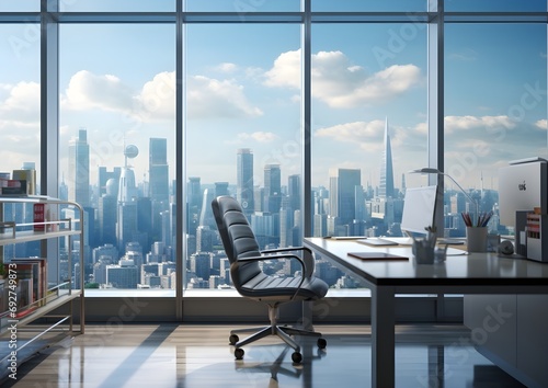 Empty modern office with city view. Good for background in business concept. Generative AI