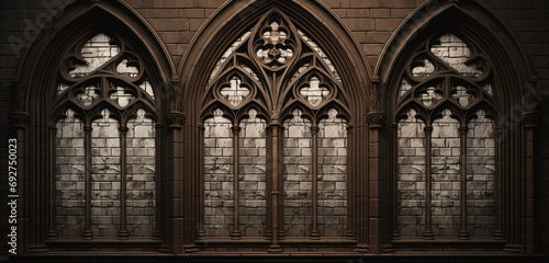 A high-definition image showcasing a 3D wall texture with a detailed, Gothic cathedral window pattern. 8k, photo