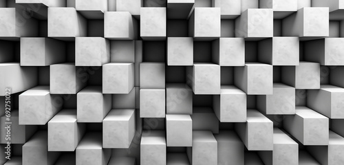 A realistic image of a 3D wall texture with a modern  geometric cube pattern in black and white. 8k 