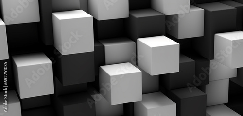 A realistic image of a 3D wall texture with a modern  geometric cube pattern in black and white. 8k 
