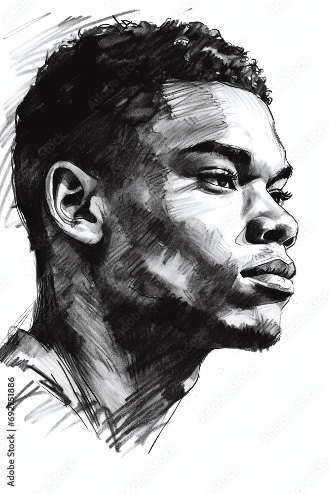 portrait of a afro american man pencil drawing isolated on white background portrait of a afro american man pencil drawing isolated on white background