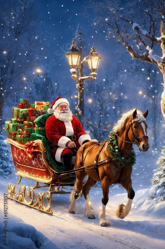 Santa Claus carrying gifts on his sleigh