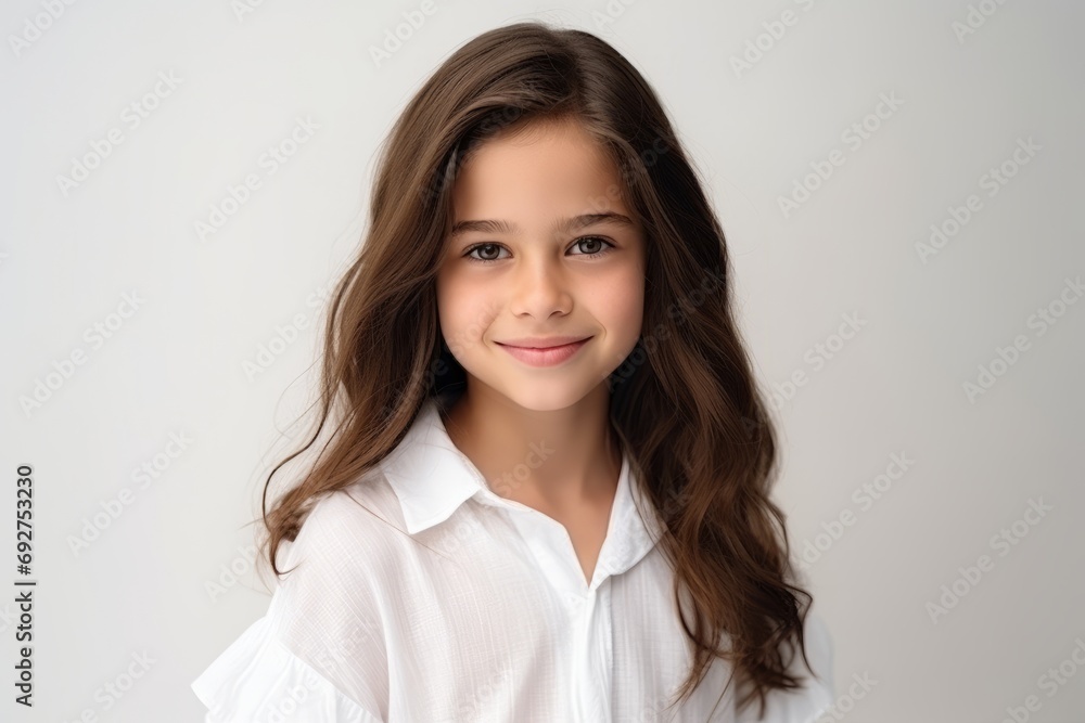 Portrait of a beautiful little girl with long hair in a white shirt Portrait of a beautiful little girl with long hair in a white shirt