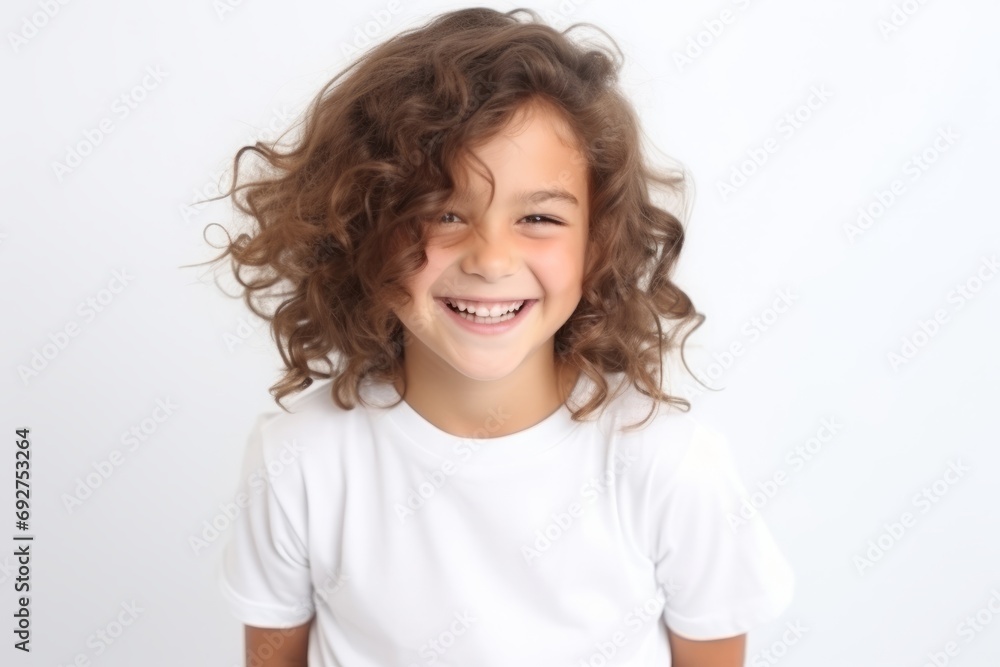 Portrait of a happy little girl with curly hair on white background Portrait of a happy little girl with curly hair on white background