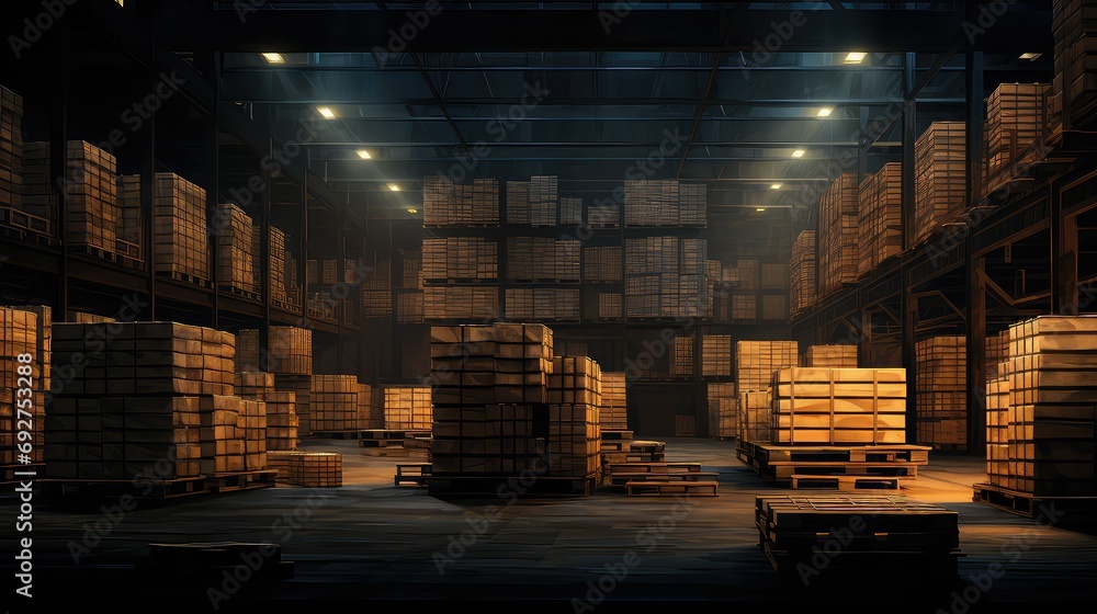 transportation cargo warehouse background illustration inventory distribution, chain shipping, freight goods transportation cargo warehouse background - obrazy, fototapety, plakaty 