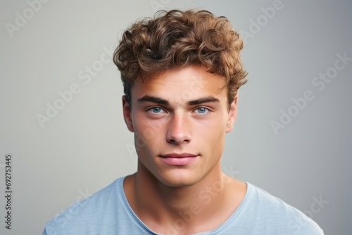 Portrait of a handsome young man with trendy hairstyle. Men's beauty, fashion.