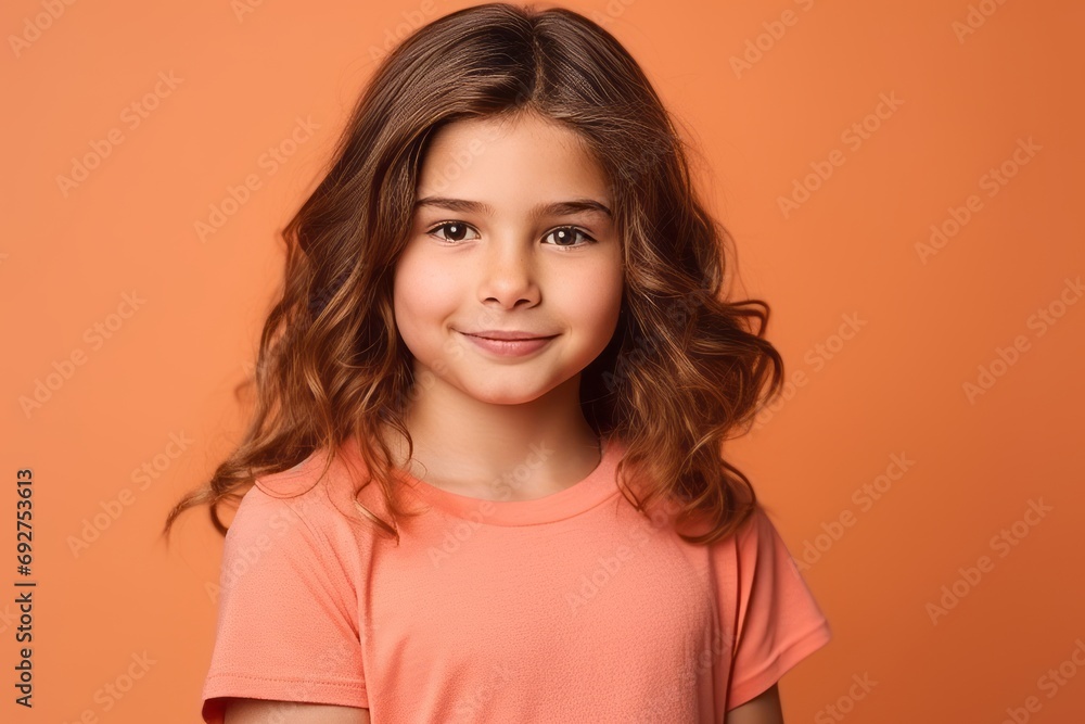 Portrait of a cute little girl with long curly hair on a orange background Portrait of a cute little girl with long curly hair on a orange background