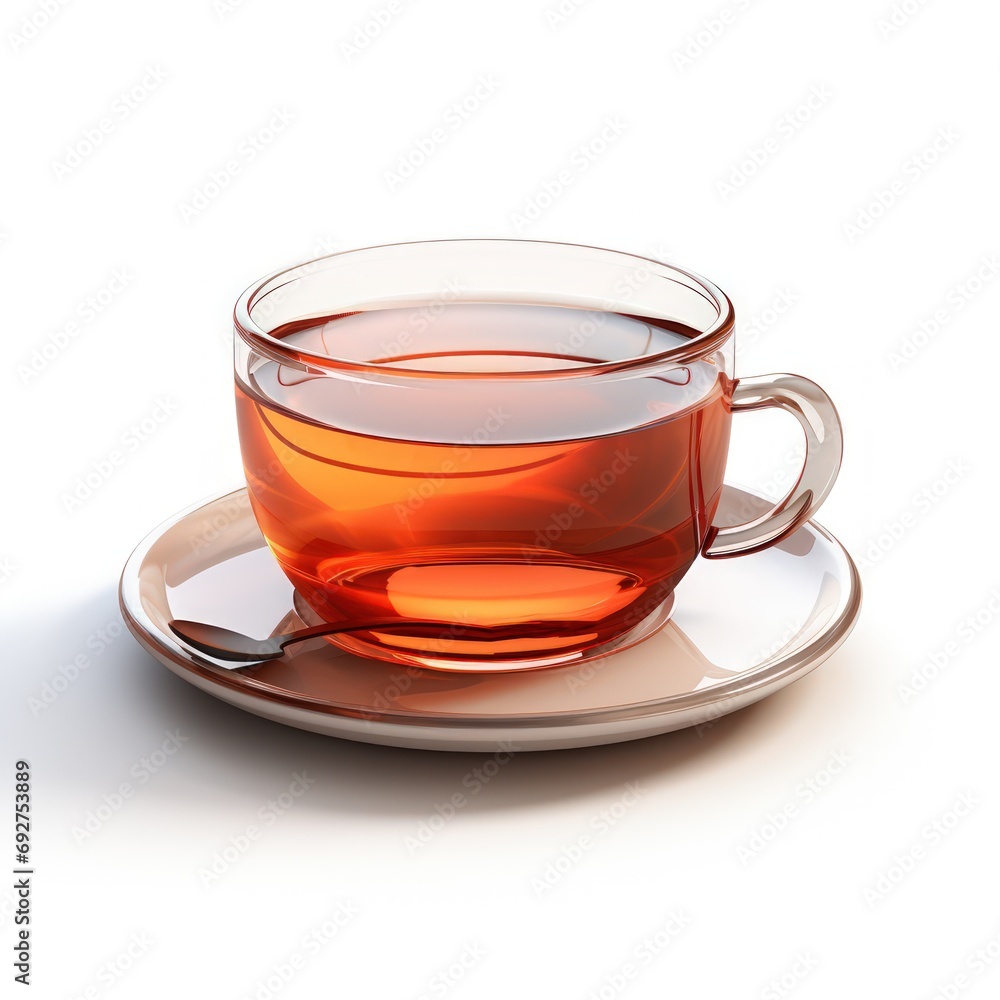 A cup of tea on a transparent glass cup. 3d cup of red tea. A cup of tea on a transparent glass cup. 3d cup of red tea.