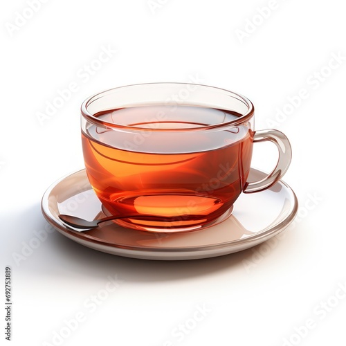 A cup of tea on a transparent glass cup. 3d cup of red tea.